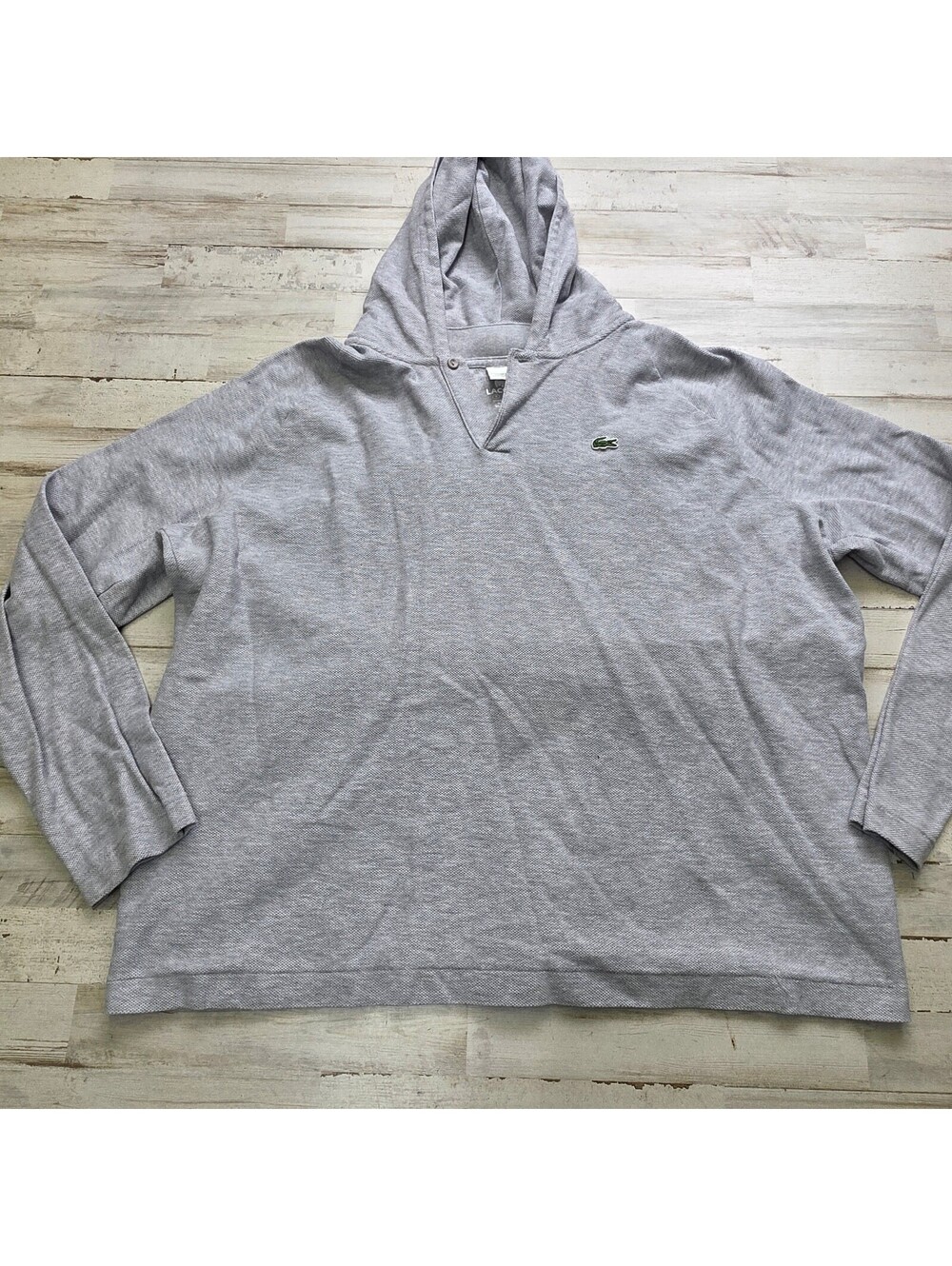 Lacoste Hooded Pullover Men's Size 9 XXL Gray Long Sleeve 100% Cotton Crocodile